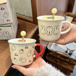 Miffy Rabbit Collaboration Mug, High Aesthetic Value Ceramic Mug, Instagram-Style Ceramic Water Cup, Couple's Version, Home-Use Coffee Breakfast Cup