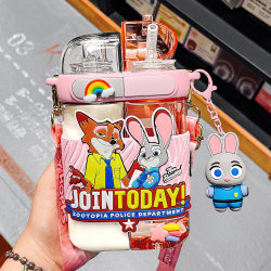 Zootopia Children's Water Bottle for School, Portable Double-Compartment Drinking Cup for Elementary Students, Rabbit Police Officer Water Bottle for Summer