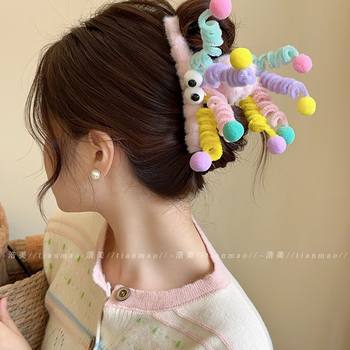 
Dopamine plush hair clip colorful funny cartoon shark clip female back head hair ball spring interesting grab clip
