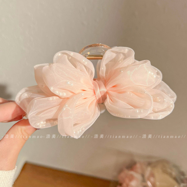 Chinese style pink flower clip women's high-end 2025 new style back head shark clip large hair clip hair accessories