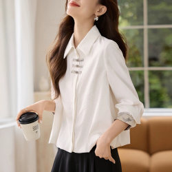 New Chinese-Style Design White Shirt for Women, Early Spring New Model, Unique and Stylish Top, Guangdong Puning Shirt