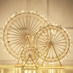 Golden Ferris Wheel Rotating Model Ornament, Desktop Light Luxury Style Home Decoration for Living Room, Tv Cabinet, Wine Cabinet, Room Decoration