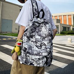 Graffiti Comic Book Bag for Boys, Junior High School Students, College Students, Trendy Brand Backpack, Men's and Women's Fashion Trend, High School Student Backpack