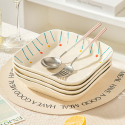 Cream-Style Underglaze Ceramic Plate, Deep Square Plate, Stir-Fry Plate, Household 2025 New Model Dish, High-Value Dinner Plate