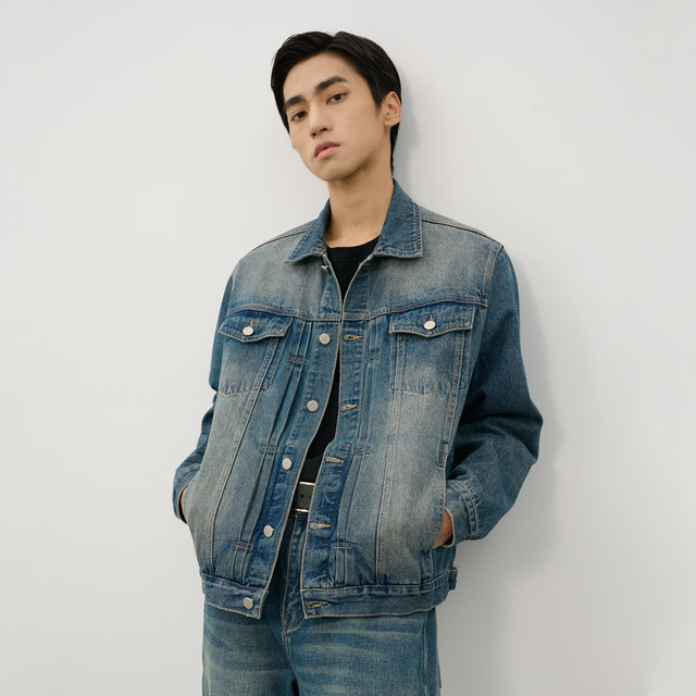 DIMC Washed Retro Denim Jacket Heavy Industry Loose Short Boys Casual ...