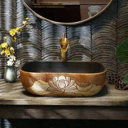 Popular Chinese-Style Retro Ceramic Countertop Basin for Home Use, Bathroom Washbasin