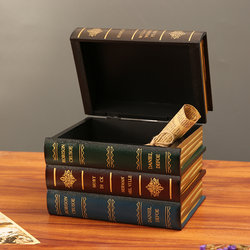 Retro Artificial Book Ornaments Desktop Tv Cabinet Wooden Box Decorative Display Cabinet Bookcase Fake Book Creative Large Storage Box