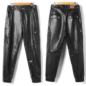 Handsome men's genuine leather pants for men's head layer cowhide motorcycle youth motorcycle cowhide trendy men's leather pants 14-2363