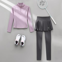 Professional Badminton Clothing for Women, Running Sports Suit, Autumn and Winter 2025 New Style, Quick-Drying, Slimming Tennis Training Suit, Long Sleeves