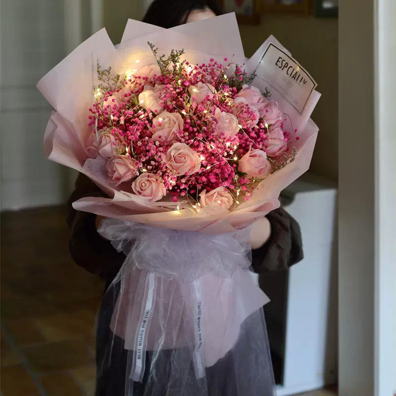 超大满天星干花七夕情人节花束玫瑰花永生花生日礼物送