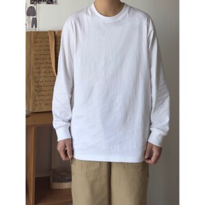 
BUTQIU Japanese autumn and winter solid color long sleeves inner round neck T-shirt pull-out lazy style basic base shirt for men and women