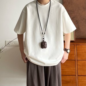 
B East Japanese men's clothing spring and summer 2025 new small neckline cool short-sleeved base shirt with solid color top half-sleeved T-shirt