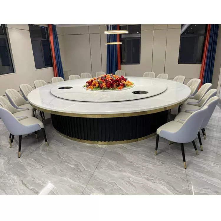 岩板电动餐桌人大圆桌轻奢酒店会所餐厅火锅电动餐桌圆