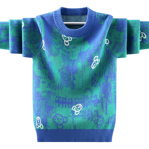 Boys' sweaters, children's sweaters, medium and large children's winter velvet thickened knitted sweaters for boys and babies, smudged spring and autumn