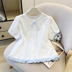 Sweet and Versatile Doll Shirt for Girls, New Summer Style Lace-Trimmed Short-Sleeved Shirt for Small-Sized Middle and High School Students