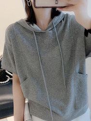 Hooded Sweatshirt for Women 2025 Summer New Loose-Fitting Sports Korean Style Versatile Casual Stylish Short-Sleeved Cotton T-Shirt Top