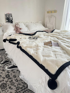 Kasini Thickened Warm Double Layer Rabbit Plush Blanket Bedroom Milk Fleece Blanket Office Sofa Leisure Cover Blanket
