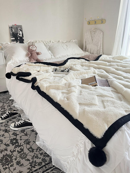 Kasini Thickened Warm Double Layer Rabbit Plush Blanket Bedroom Milk Fleece Blanket Office Sofa Leisure Cover Blanket
