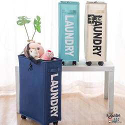 Nordic Fabric Dirty Clothes Storage Basket, Foldable Laundry Basket with Wheels for Storing Clothes