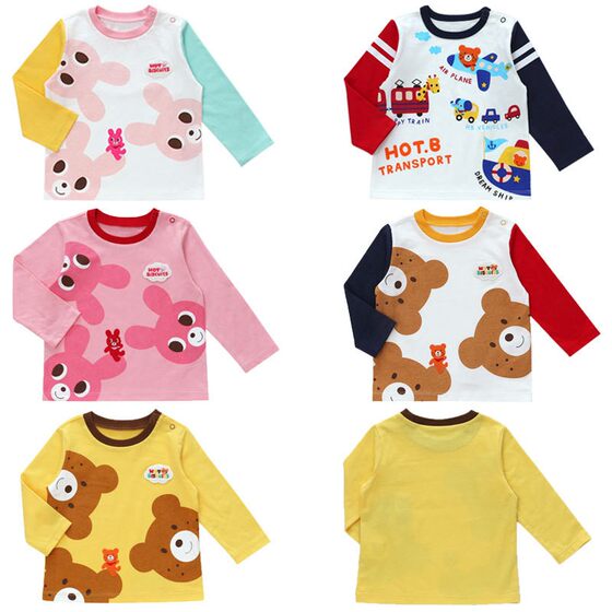 
23 autumn new Japanese children's clothing for boys, girls and children's children's baby cartoon bear rabbit cotton long-sleeved T-shirt base shirt