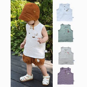 
Children's summer linen vest cool and breathable infant and toddlers, boys and girls sleeveless tops casual and versatile Class A