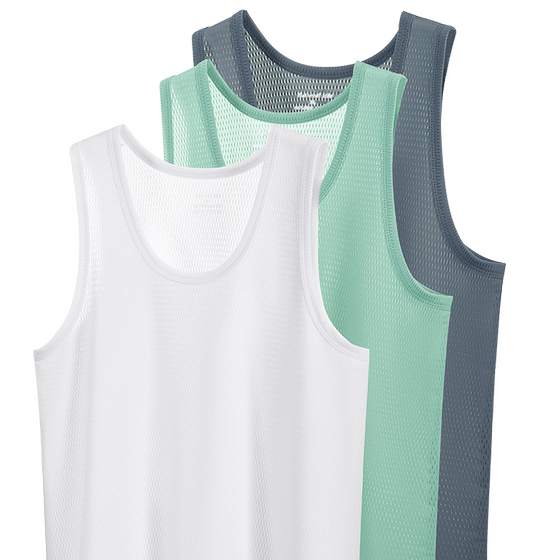 Men's Tank Top with Summer Bottom, Ice Silk, Large Size Loose Sleeveless Sweatshirt for Middle and Elderly Outwear, Thin and Cool