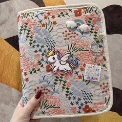 Embroidered Pony Maternity Check-Up Storage Book with Zipper Pouch, Foldable Pregnancy Report Storage Bag, Pregnancy Record Book, Loose-Leaf Portable Folder, A4 Maternity Early Pregnancy Supplies, Medical Record Document Book