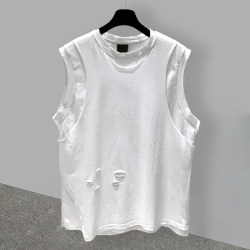 Fake Two-Piece Ripped Sleeveless T-Shirt for Men, Summer Korean Style Trendy Versatile Handsome Student Casual Loose Vest