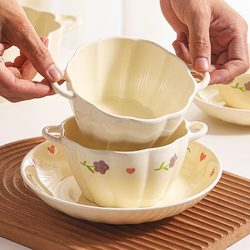 Cream-Style Double-Handle Soup Bowl, Large Size for Home Use, 2025 New Model, High-Value Ceramic Underglaze Color, Personal-Use Instant Noodle Bowl