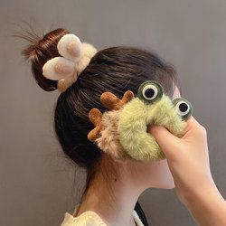 Korean and Japanese Cute Plush Hair Ties for Girls, Antler Hair Bands, Korean Elastic Bands, 2025 New Style Ponytail Bun Children's Hair Accessories