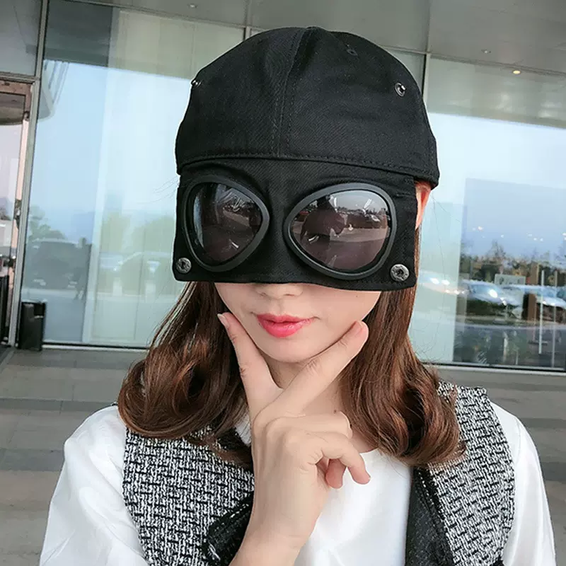 带墨镜的帽子新款帽子后面眼镜超酷飞行员帽潮牌戴个性鸭舌帽 Taobao