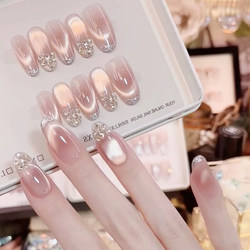 Handmade Manicure Wearable Nails 2026 New Style High-End Bridal Photoshoot Nude Color Cat Eye Super Popular Nail Stickers