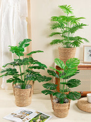 Nordic Style Living Room Artificial Green Plants Monstera Areca Palm Small Potted Fake Green Plant Ornaments Decorative Fake Flowers