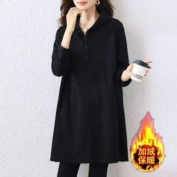 High-end loose and slim hooded sweatshirt skirt for women mid-length 2025 autumn and winter new fashion temperament age-reducing top