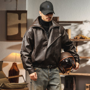 
Maillard Motorcycle Leather Jacket Men's Loose American Fashion Brand Handsome Casual Men's Leather Jacket 2025 New Autumn