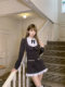 Vietnam and Korean small fish pure school flower MIU is a skirt, satin, and fake two pieces of shirt woolen rings drilling thousands of gold skirt spring