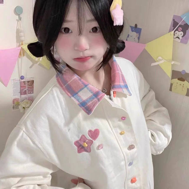 Japanese sweet plaid splicing unique lapel jacket for women's spring and autumn new baseball uniform super beautiful rainbow buckle jacket