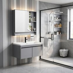Modern Moisture-Proof Bathroom Cabinet Set with Simple Design, Integrated Ceramic Washbasin, Bathroom Sink