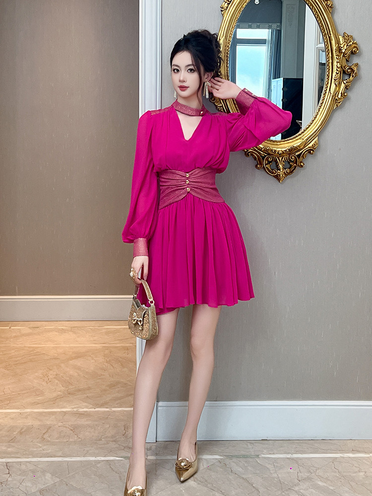 Fashion Temperament Bubble Sleeve Waist Temperament Dress