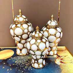 Ceramic light luxury electroplating general jar European flower vase handicraft ornament porch soft decoration decorative storage jar