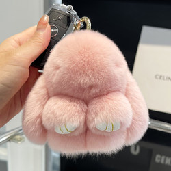 Authentic Cute Rex Rabbit Fur Plush Toy Bunny Car Keychain Pendant Mini Bag Plush Decoration Rabbit