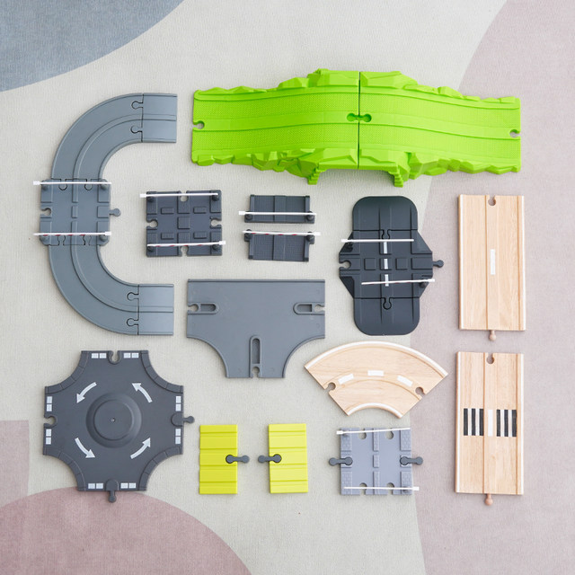 Leku small train rails, building blocks, highway accessories, building blocks scene accessories to expand and match puzzle toys 2 years old
