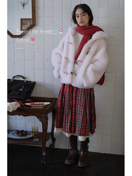 Maymaroon "little Lamb" Full Wool Hooded Horn Button Lamb Fur Coat Korean Style Autumn And Winter Thickening