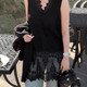 2-300Jin [Jin is equal to 0.5kg] Fat MM large size sexy lace stitching V-neck sleeveless vest for women black slimming and flesh-covering midi top