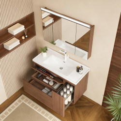Vintage-Style Bathroom Cabinet with Integrated Ceramic Basin, Japanese-Style Pull-Out Basket, Bathroom Vanity, Washbasin Cabinet Set