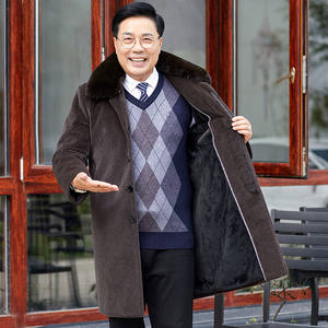 Men's medium-length woolen coat, thickened with velvet, middle-aged and elderly men's dad's winter clothing, mink velvet windbreaker jacket