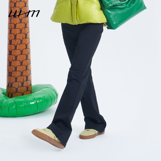 Suran WHM Spring Women's Fashionable Retro Pattern Thick Twill Elastic Cotton High Waist Flared Tender Trousers
