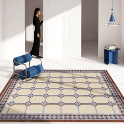 Medieval-Style Blue Checkered Carpet for Living Room Decoration, Retro Bauhaus Bedroom Bedside Rug, Washable and Wipeable
