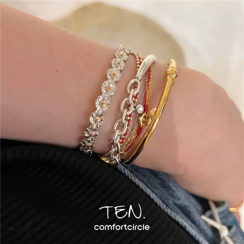 TEN 日系小众925银开口手镯adorn bangle手链cuff chain bracelet - Taobao