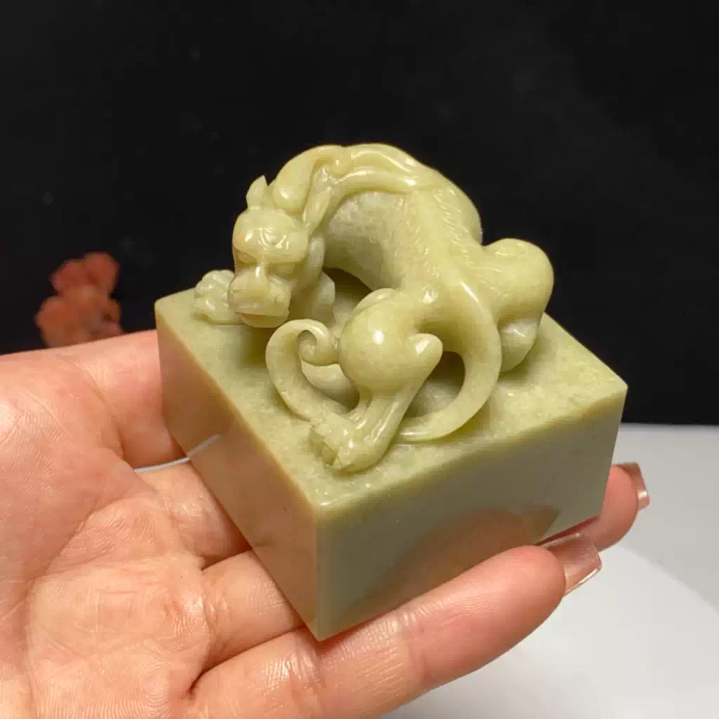 双獣戯珠】 螭虎 古獣 美品 高級印材 篆刻 印石 ラオス印石 水凍